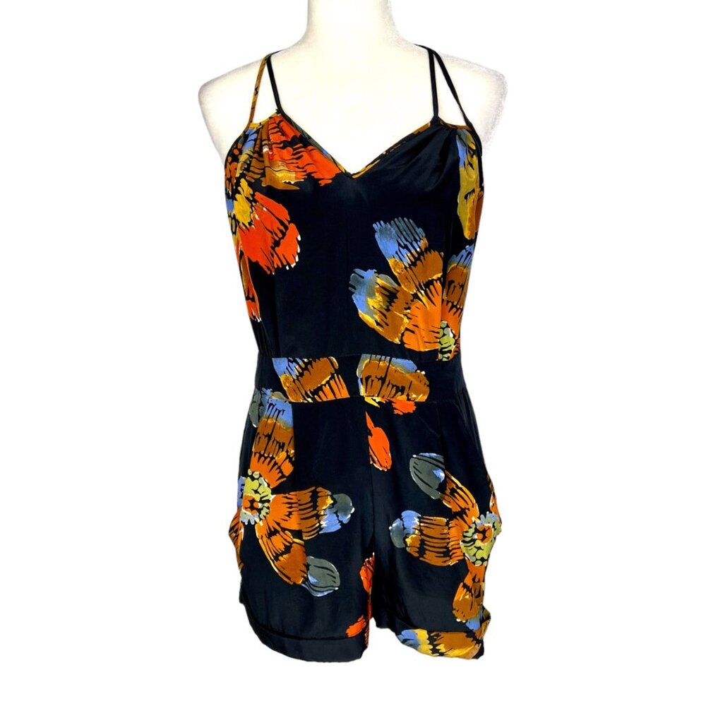 Haven Womens Floral Halter Shorts Romper Strappy Halter One Piece size Medium